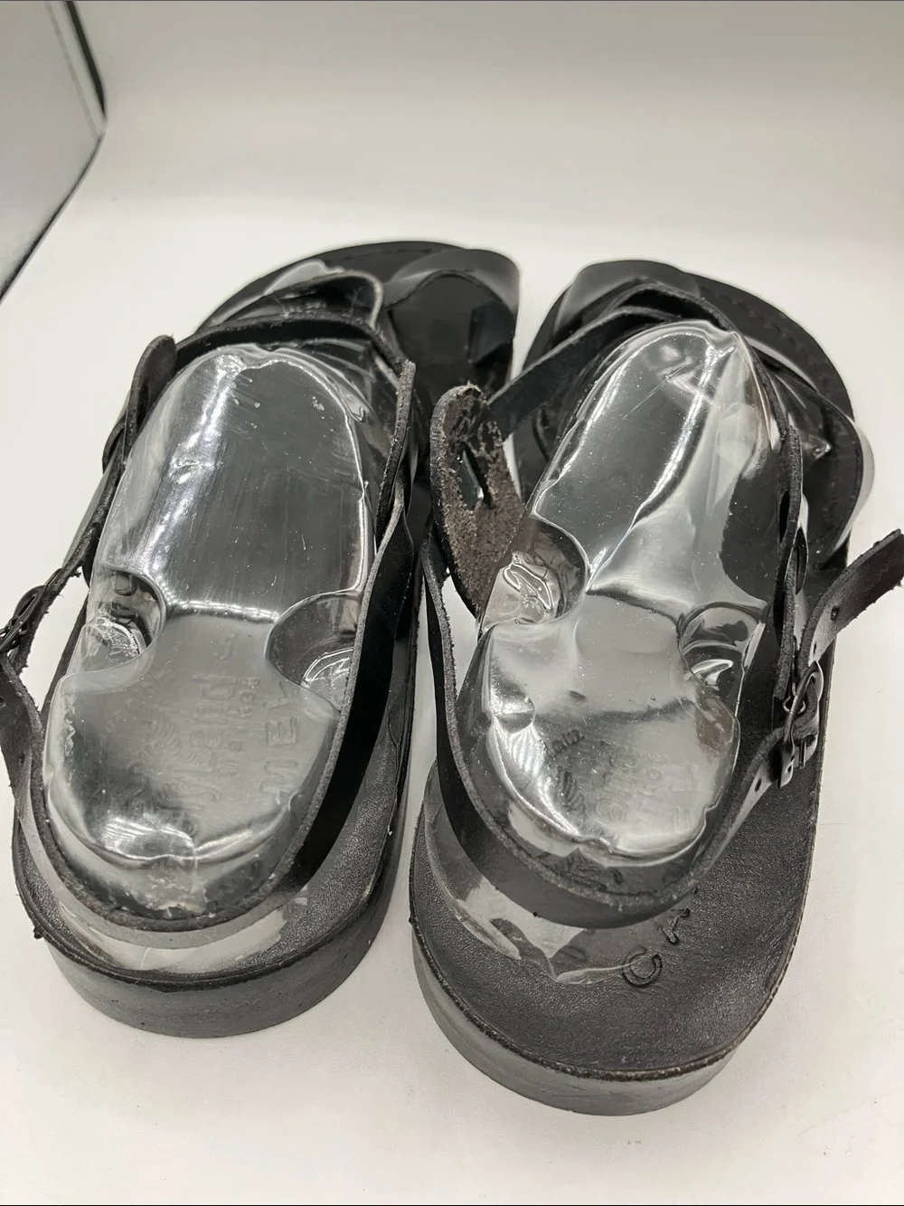 Men’s Holy Land market camel Black Leather Strappy Slide Sandals size 45